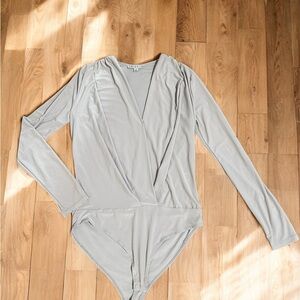 Haute Monde Long Sleeve Gray Bodysuit Women Size S